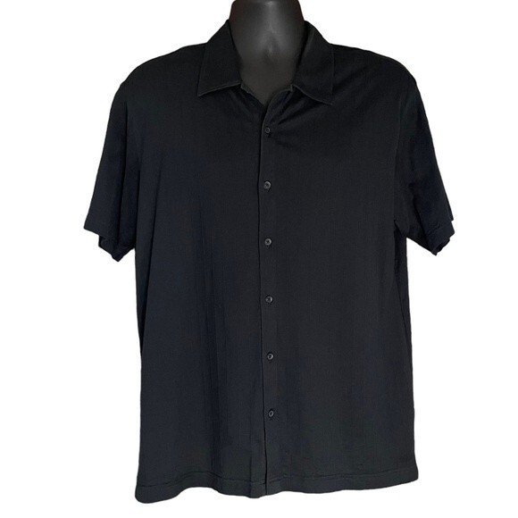 Claiborne Black Knit Short Sleeve Button Down Textured Shirt, size Large - Picture 1 of 7